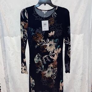 NWT-Love, Fire: Women’s Black Floral Long Sleeve Asymmetric Dress